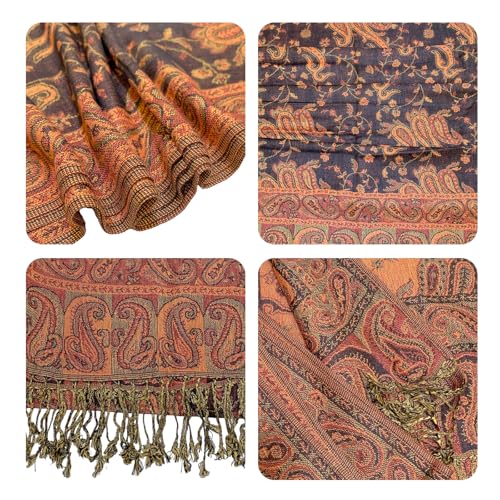 Image of Pashmina Scarf for Women Shawls and Wraps Reversible Paisley Vintage Jacquard Soft Silky Rave Scarves Men