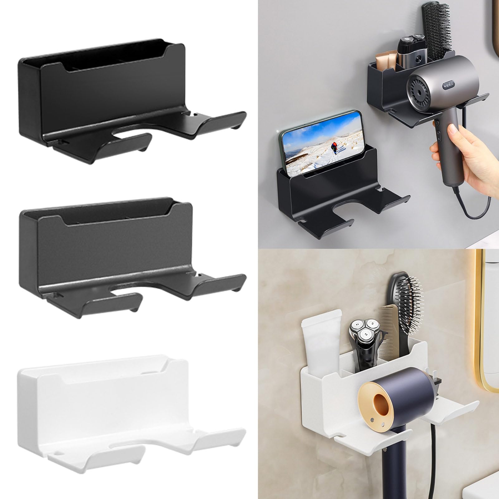 Wall Mounted Hair Dryer Rack Efficiently Organize Save Space Blower Bracket Hair Dryer Shelf Multifunctional