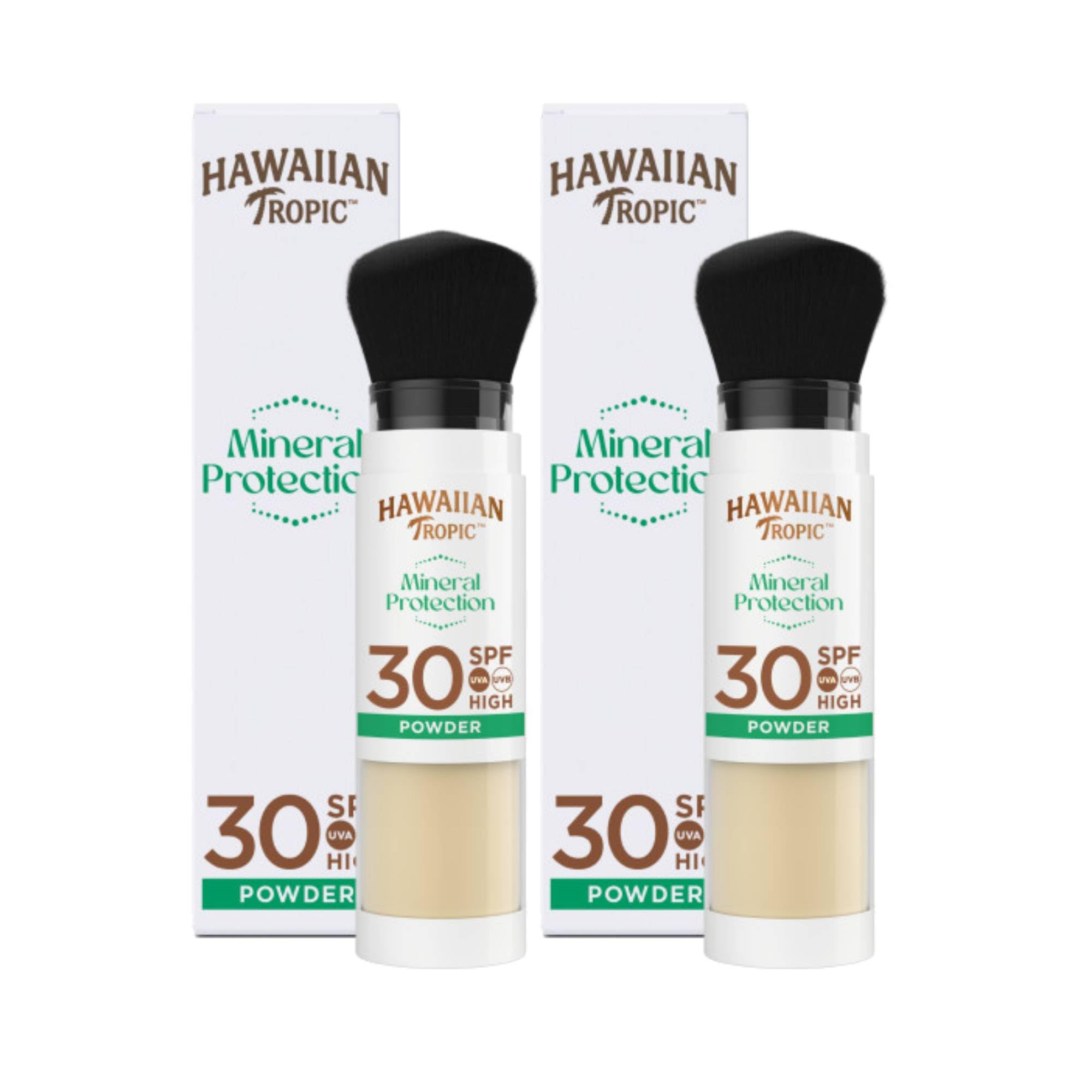 Hawaiian Tropic Brocha de Maquillaje SPF 30 - Protección Solar Mineral UVA/UVB, Acabado Mate, Sin Parabenos, Fragancia de Coco, 4.25g (Paquete de 2)
