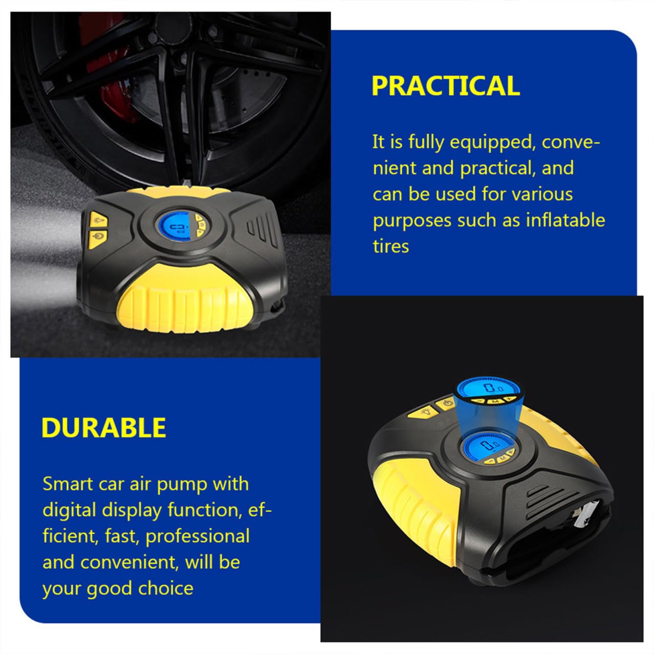 GALPADA 1 Juego inflador Portable Air Pump Portable Air Compressor Bomba de neumáticos de vehículos Bomba Inflable de Aire Pantalla Digital Accesorios de Auto Bomba de Aire Cobre