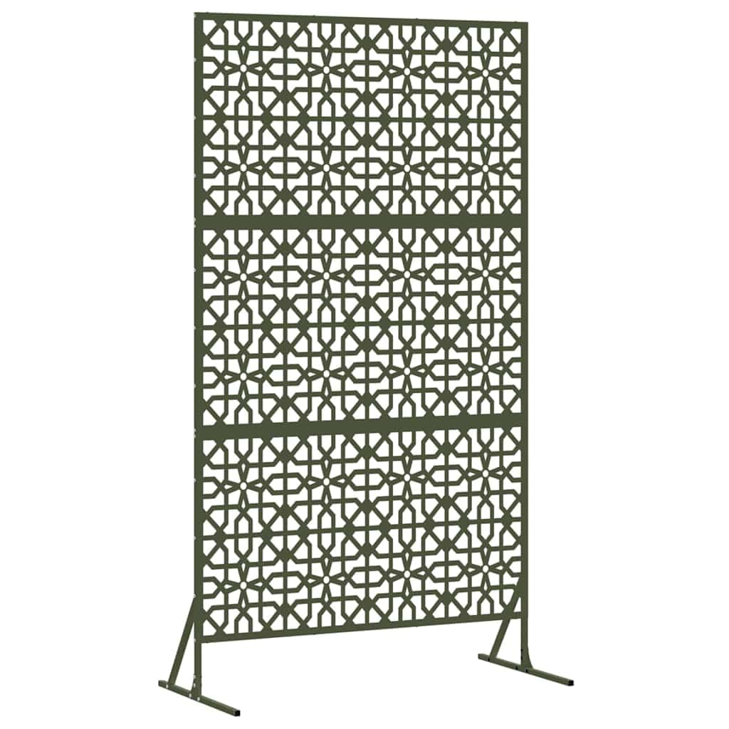 Panneau de clôture en métal vert olive pour sécuriser un grand jardin