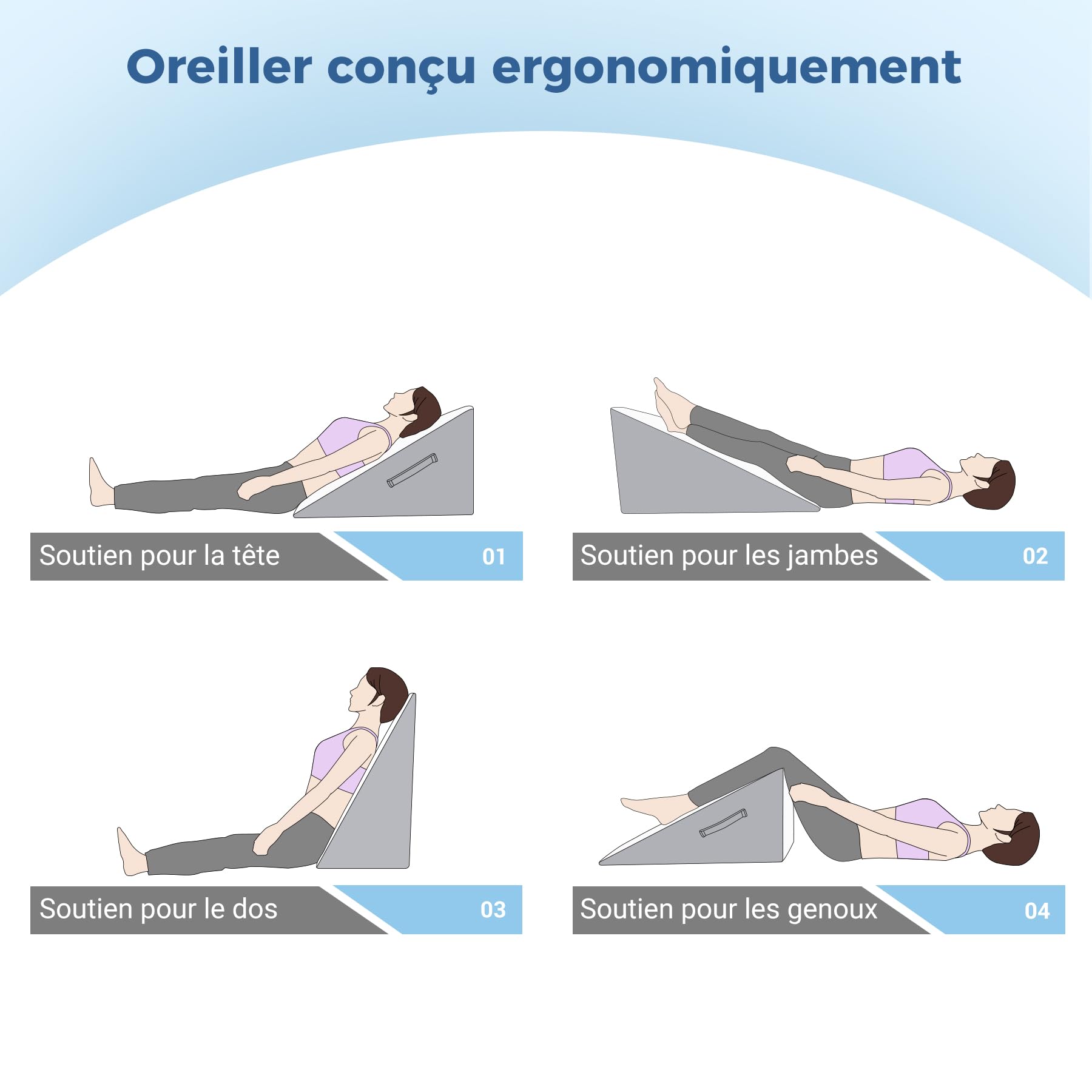 INFANZIA Coussin incliné pour lit, Oreiller Triangulaire Ergonomique en mémoire de Forme pour l'apnée du Sommeil, Coussin de Coin, Le ronflement, Reflux Acide (Blanc)