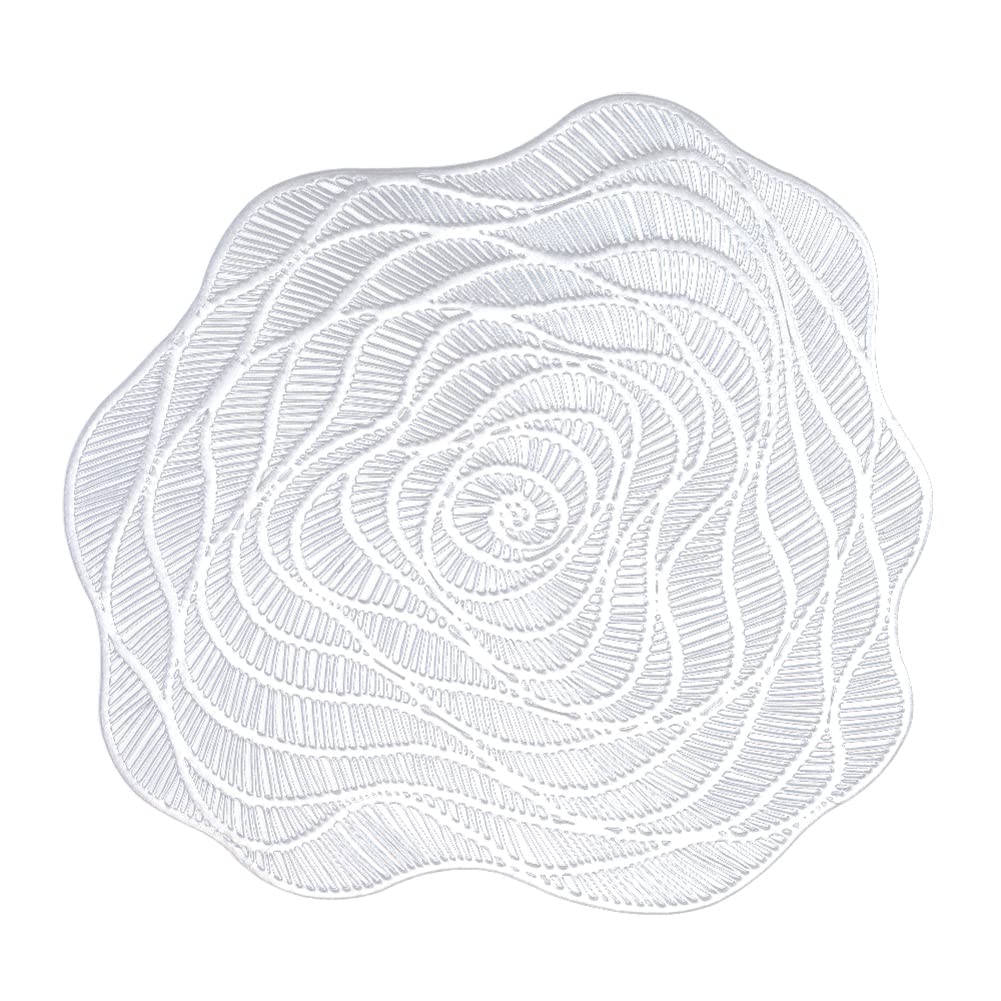 SCF2017 Round PVC Rose Shape Placemats 38cm Non-Slip Washable Table Mats,Set of 6,Silver