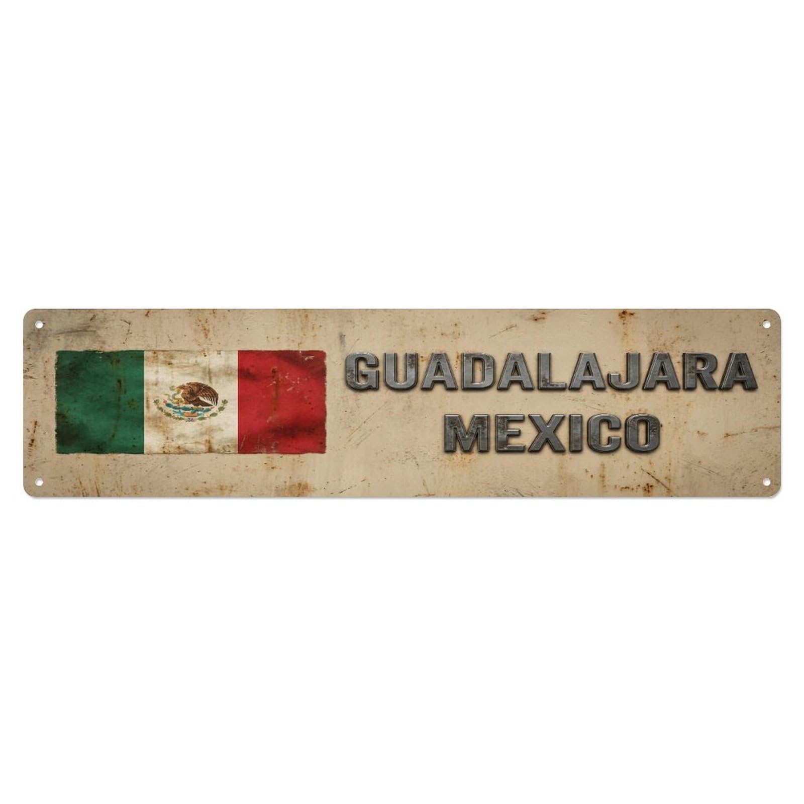 Tgrcjimh Style Metal Tin Sign Vintage Guadalajara Mexico Flag Decor Rustic Travel