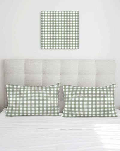 Miniatura 3 de Paquete de 2 fundas de almohada decorativas de algodón, color verde salvia y blanco, a cuadros de búfalo de 12 x 20 pulgadas, rectangular,