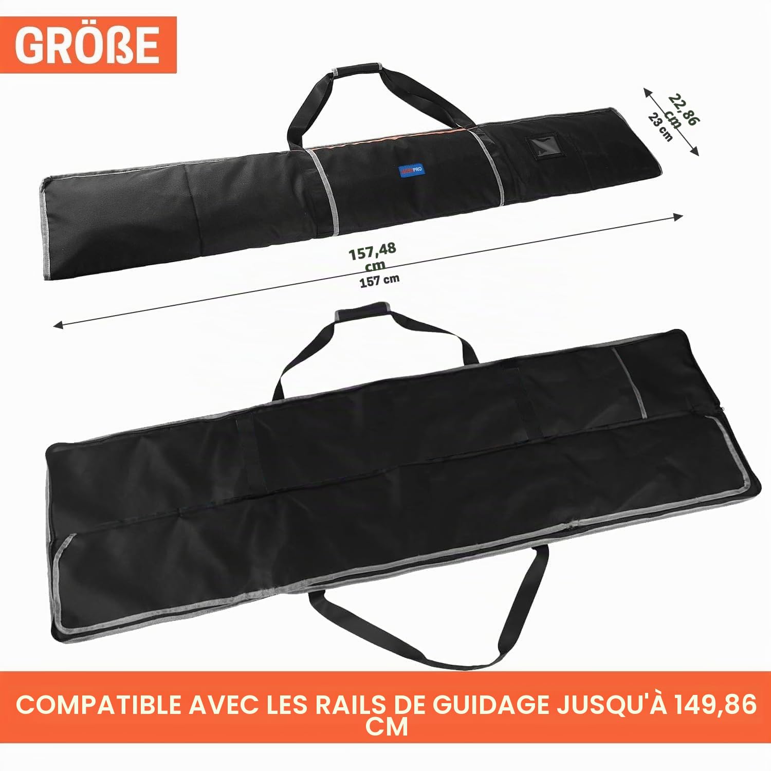 Sac pour rails de guidage de 1,4 et 1,5 m avec 2 compartiments à accessoires pour jusqu'à 2 rails, sac universel double face avec poignée et bandoulière, rembourrage absorbant les chocs