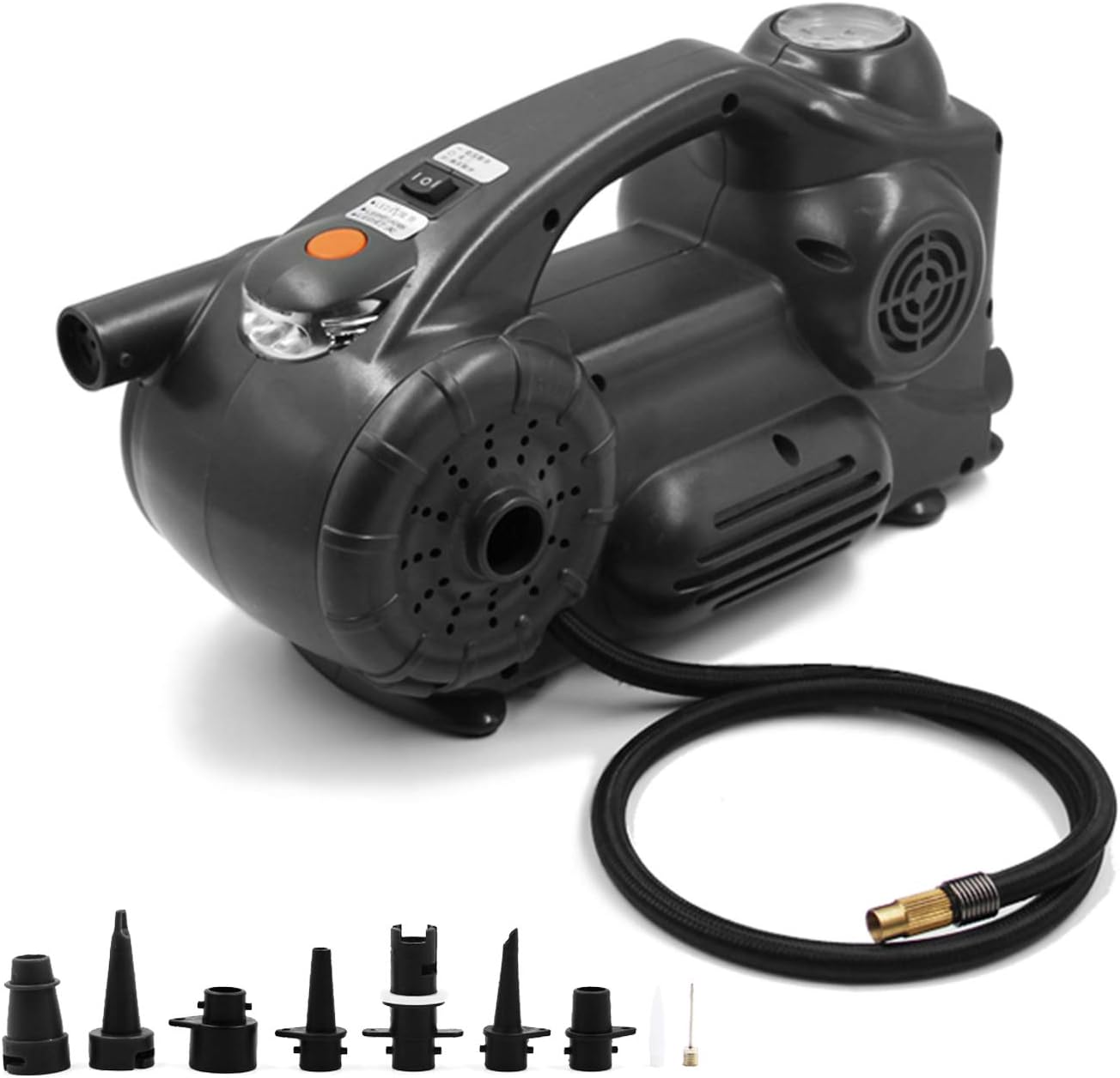 J/E Portable Air Compressor Tire Inflator DC 12V 120PSI Electric Pump with Analog Pressure Gauge LED Light for Car Tires Motorcycle Bike Basketball and Other Inflatables