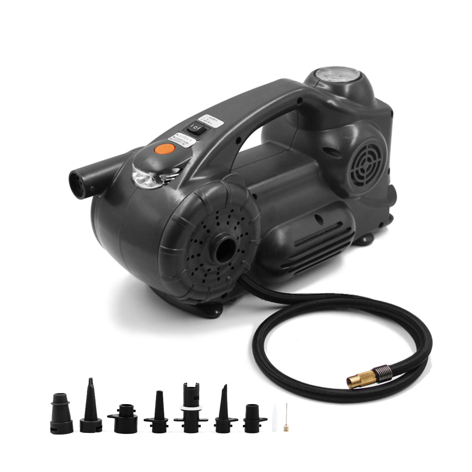 J/E Portable Air Compressor Tire Inflator DC 12V 120PSI Electric Pump with Analog Pressure Gauge LED Light for Car Tires Motorcycle Bike Basketball and Other Inflatables