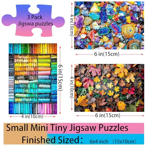 Puzzles pequeños para adultos 150 piezas Mini puzzles desafiantes coloridos hoja y crayón 6 x 4 pulgadas, 3 piezas, caballete mini incluido miniatura 2