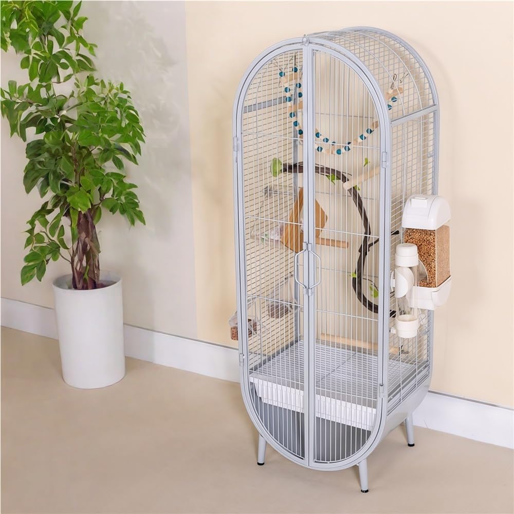 39.4-Inch Large Metal Bird Cage, Luxury Birdcage with Double Doors & Accessories, Freestanding Parrot Cage for Lovebirds, Cockatiels, Grey Parrots(Black)