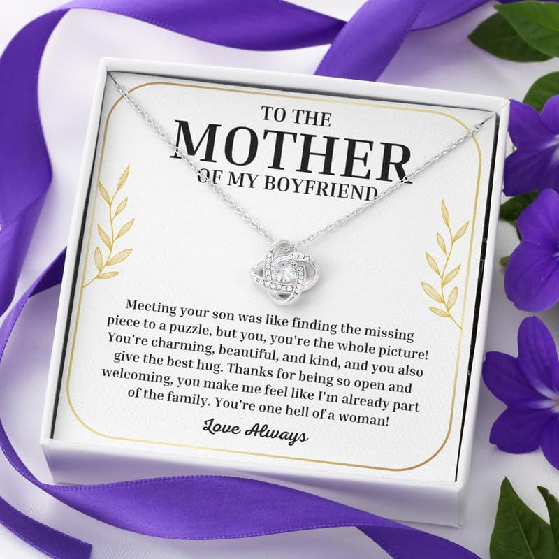To My Boyfriend's Mom Necklace Message Card Box Love Knot Silver Standard - Meeting Your Son Was Like - Relationship Jewelry Aunt Stepmother Valentine