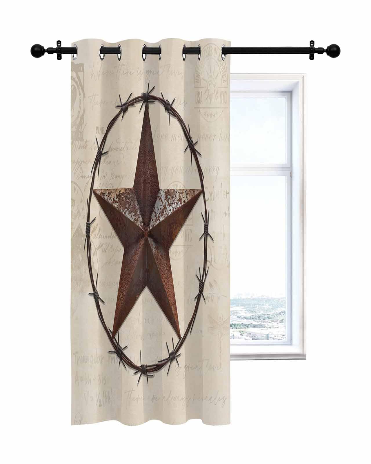 BEMIGO West Country Star Window Curtains 84 Inch Length Single Panel Curtains, Light Filtering Privacy Door Window Curtain with Grommets for Living