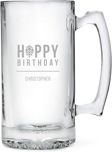 WEDDINGSTAR Taza de cerveza de vidrio grande personalizada de 25 onzas, monograma grabado personalizado, cumpleaños Hoppy WEDDINGSTAR Taza de cerveza de vidrio grande personalizada de 25 onzas, monograma grabado personalizado, cumpleaños Hoppy
