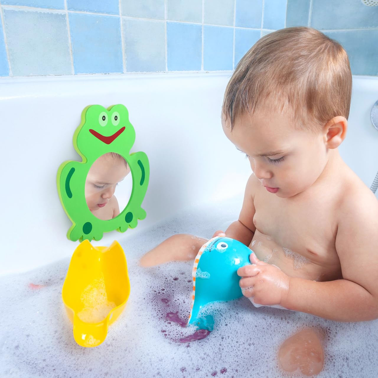 Housoutil Eva Bath Mirror Toy for Kids Toddler Mirror Cartoon Foam Bath Toy Stimulates Hand Eye Coordination and Body Balance for Time Fun - Image 2