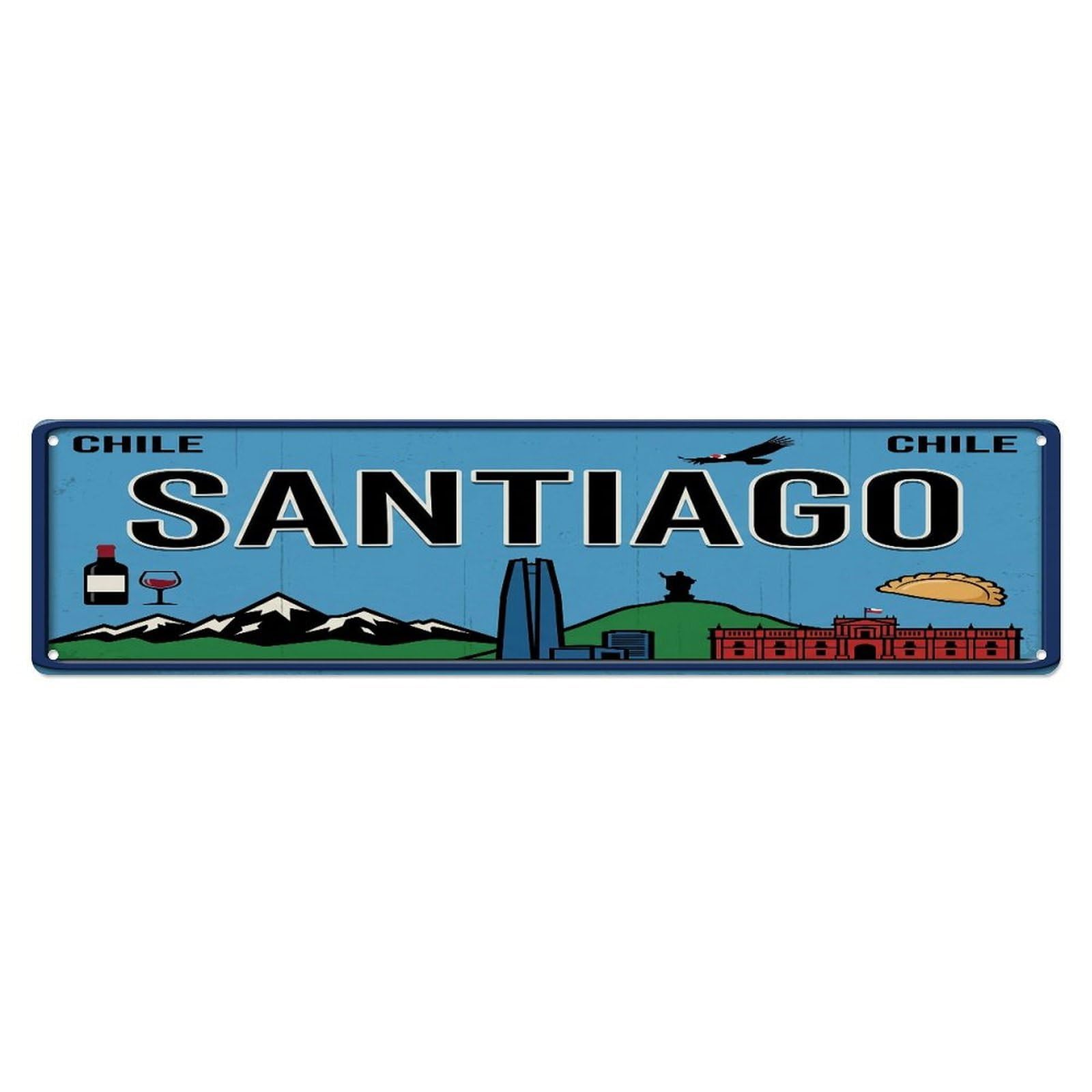Tgrcjimh Style Metal Tin Sign Vintage Travel Santiago Chile Andes Wine