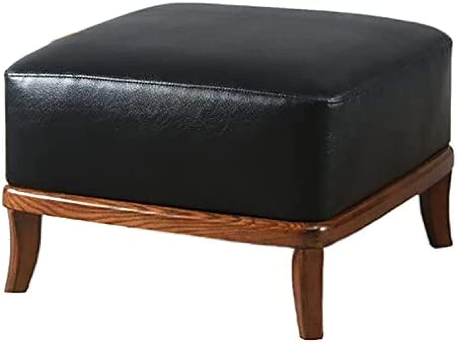 Repose-Pieds en Cuir Noir et Bois Massif | Luxe Moderne 50x50 cm