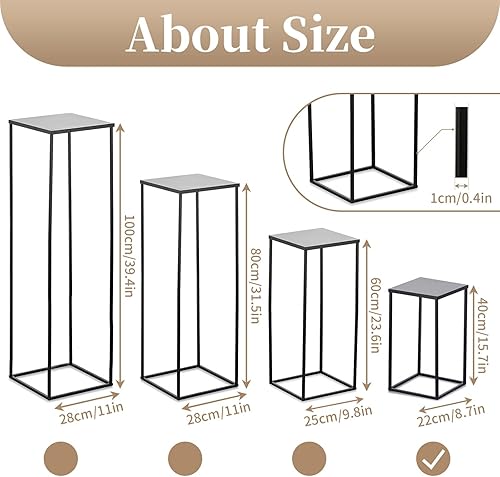 Miniatura 5 de Sziqiqi Jarrón de centros de mesa de boda para mesas con platos, 2 piezas de columna de metal, soporte geométrico de flores de 23.6 pulgadas,