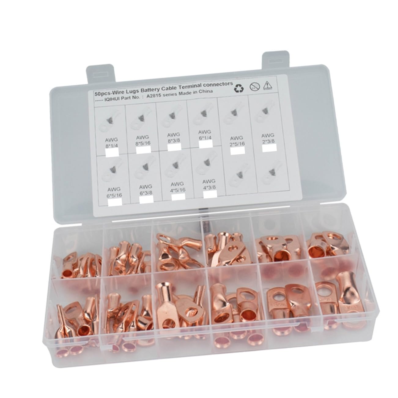 Toyvian 50Pcs Heavy Duty Bare Copper Eyelets Battery Cable Closed Ends Connector Models US Standard Tubular Ring Terminal for Automotive Repair and Professional Use