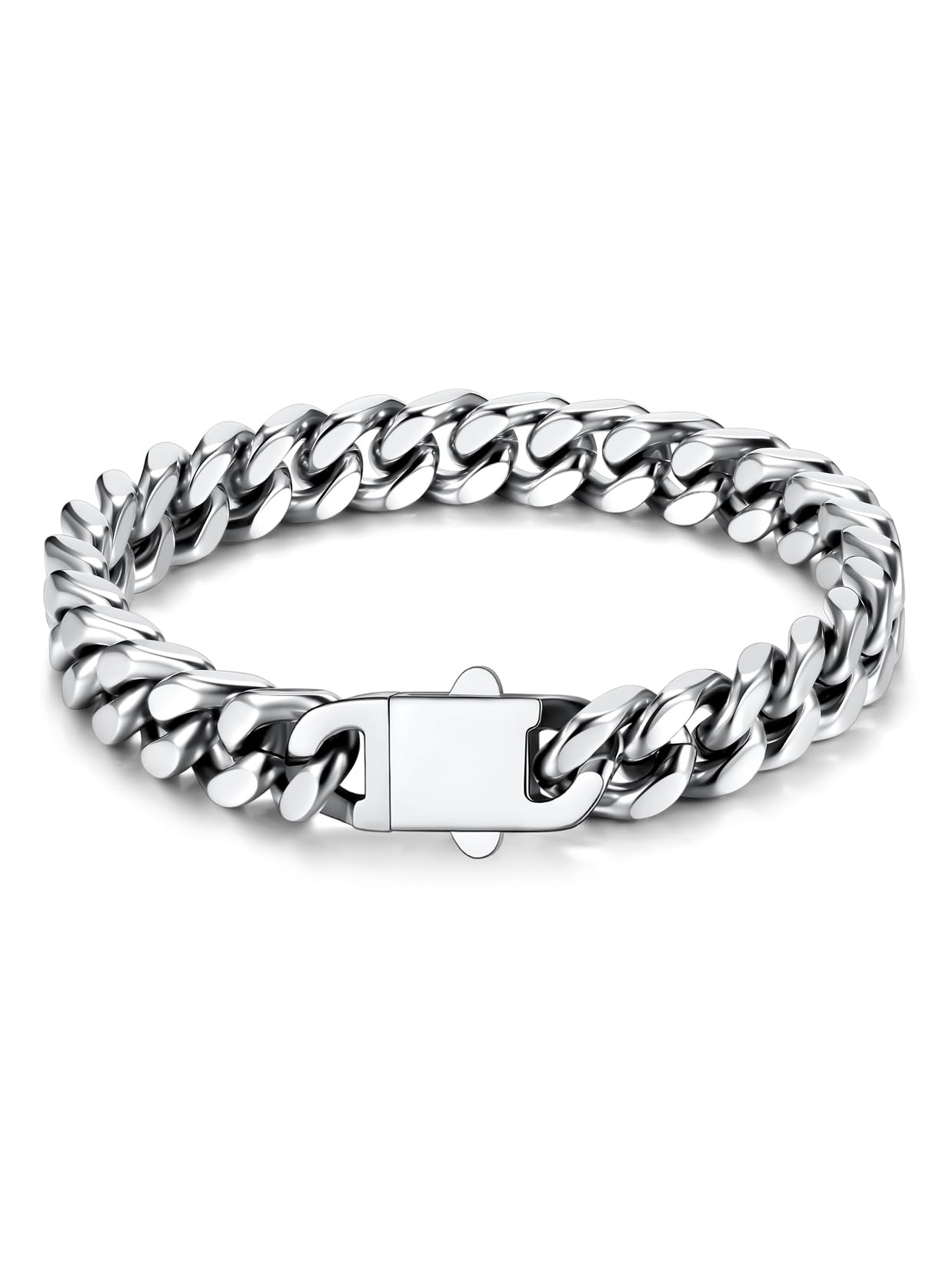 U7 Cuban Link Bracelets for Men Stainless Steel Wrist Bracelet Silver Black Gold Cuban Hand Chain Bracelet for Mens Women, 5/7/9/12mm Width, 7.5/8.3/9