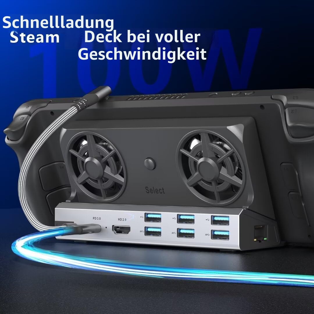 YCE 12-in-1 Dock mit Zwei Lüftern für Valve Steam Deck & OLED/Asus ROG Ally & X/Switch 2 / Lenovo Legion Go & S & 2 / MSI Claw, Nintendo Switch 2 Dock, Steam Deck-Zubehör, Switch 2 Dockingstation