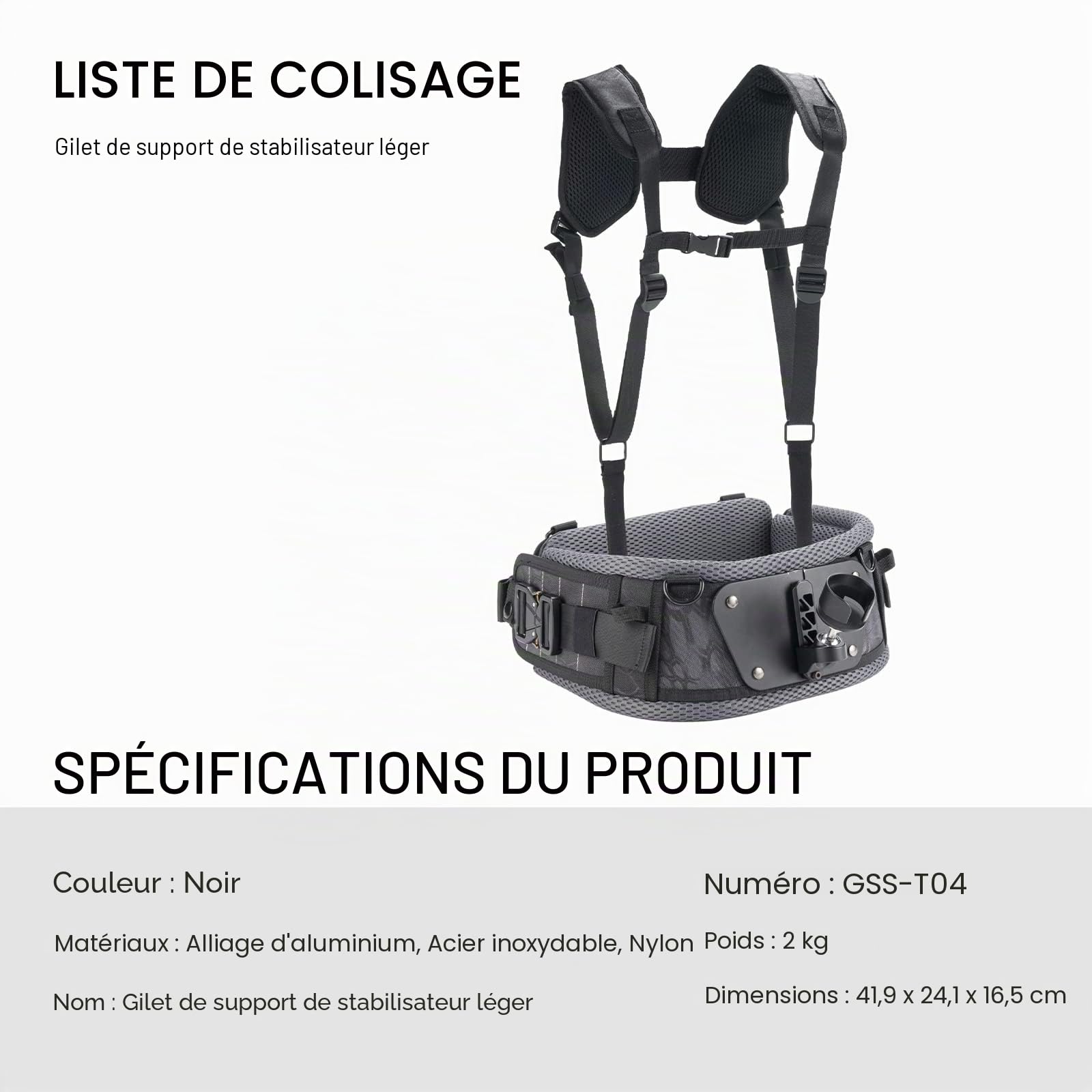 Tilta GSS-T04 Gimbal Support Vest léger Compatible RS 2/RS 3 Pro/RSC 2/RS 3