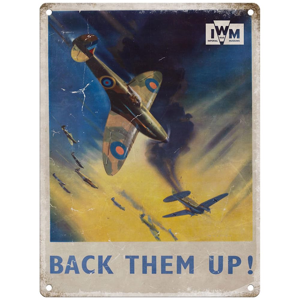 Metal Sign - Official Imperial War Museum (Back Them Up! RAF Spitfire, 15 x 20 cm)