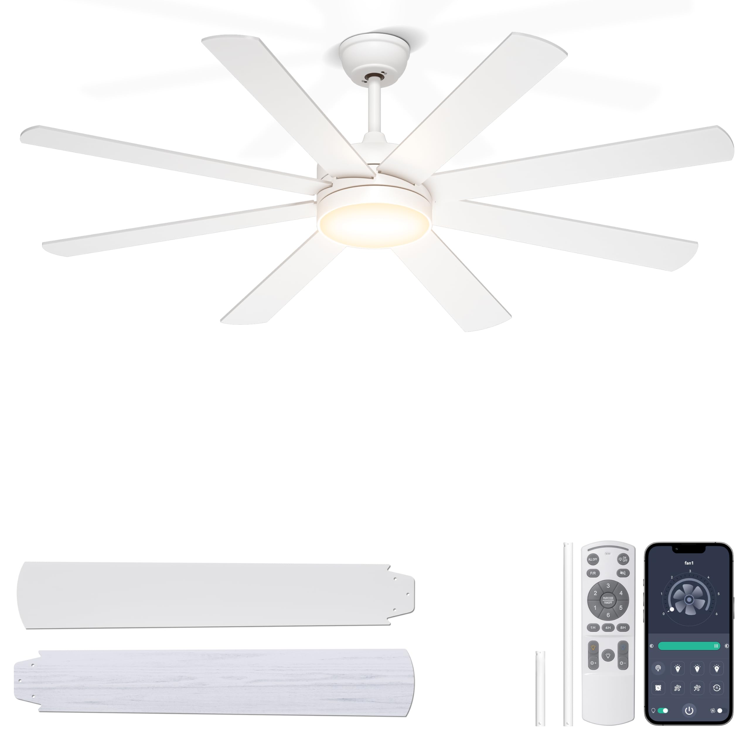 Ohniyou Ventilador de Techo de 152 cm con Luz Silencioso, Ventiladores de Techo Modernos con Control Remoto/APP, Luz Regulable, Motor DC Reversible para Sala de Estar Terraza Interior Exterior, Negro — view 10