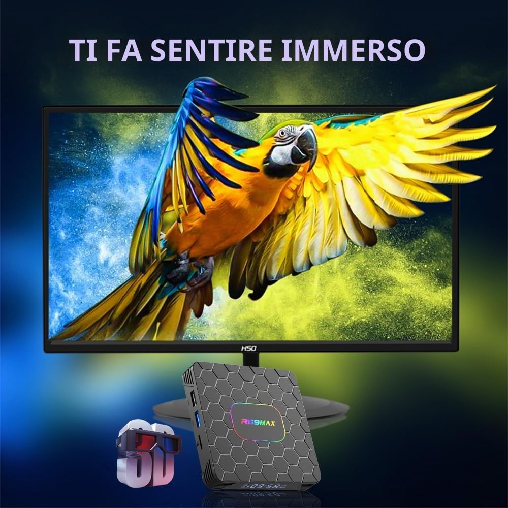 Android tv box,R69MAX Android 14.0 Smart tv box with 4GB RAM 64GB ROM RK3528 Quad Core ARM Cortex A53 Mali-450 GPU Support 8K 3D 1080P 2.4/5.0GHz WIFI BT5.0 10/100M Ethernet DLNA HDMI2.0 USB3.0 H.265
