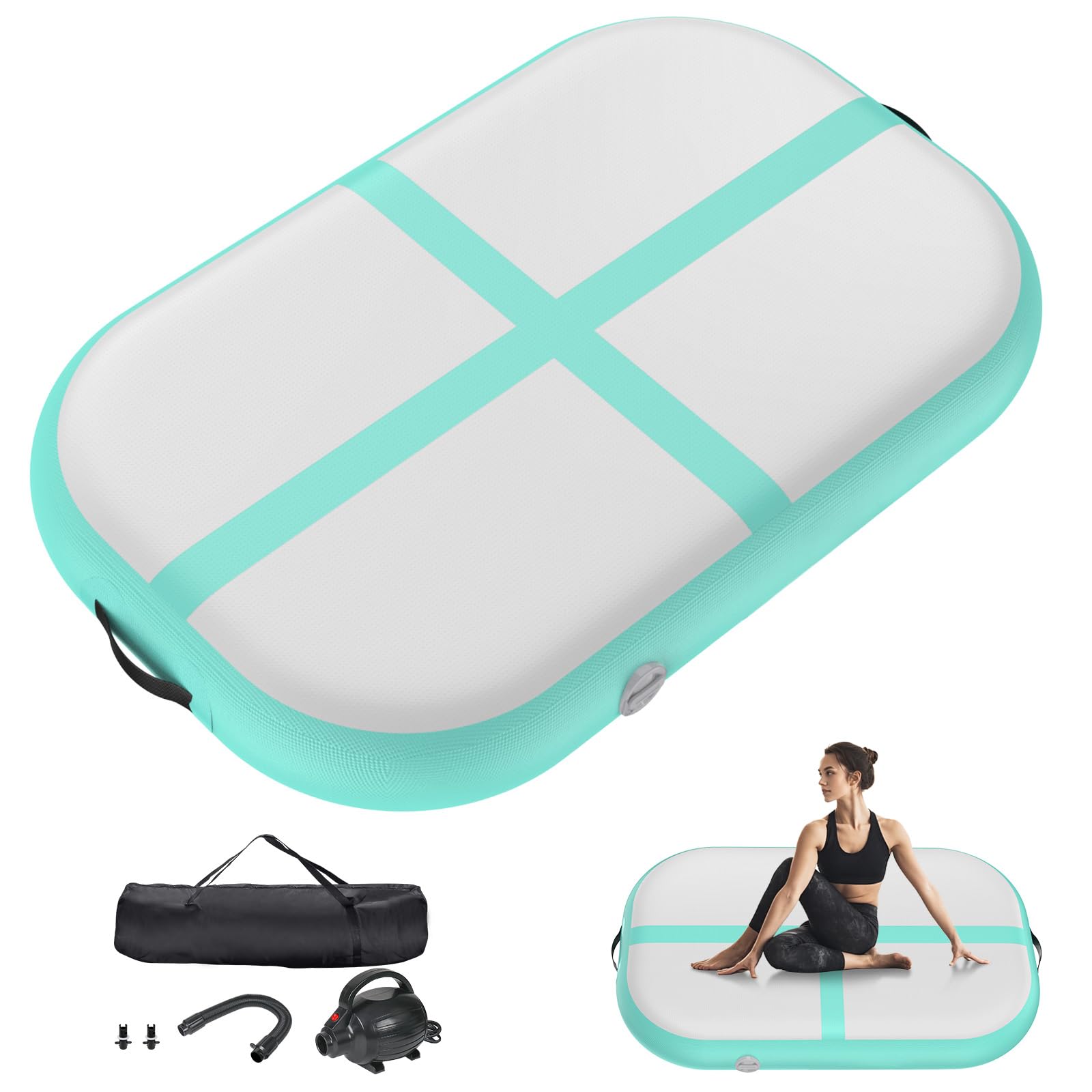 KIKILIVE 95x60cm Inflatable Gymnastics Tumbling Mat with Pump