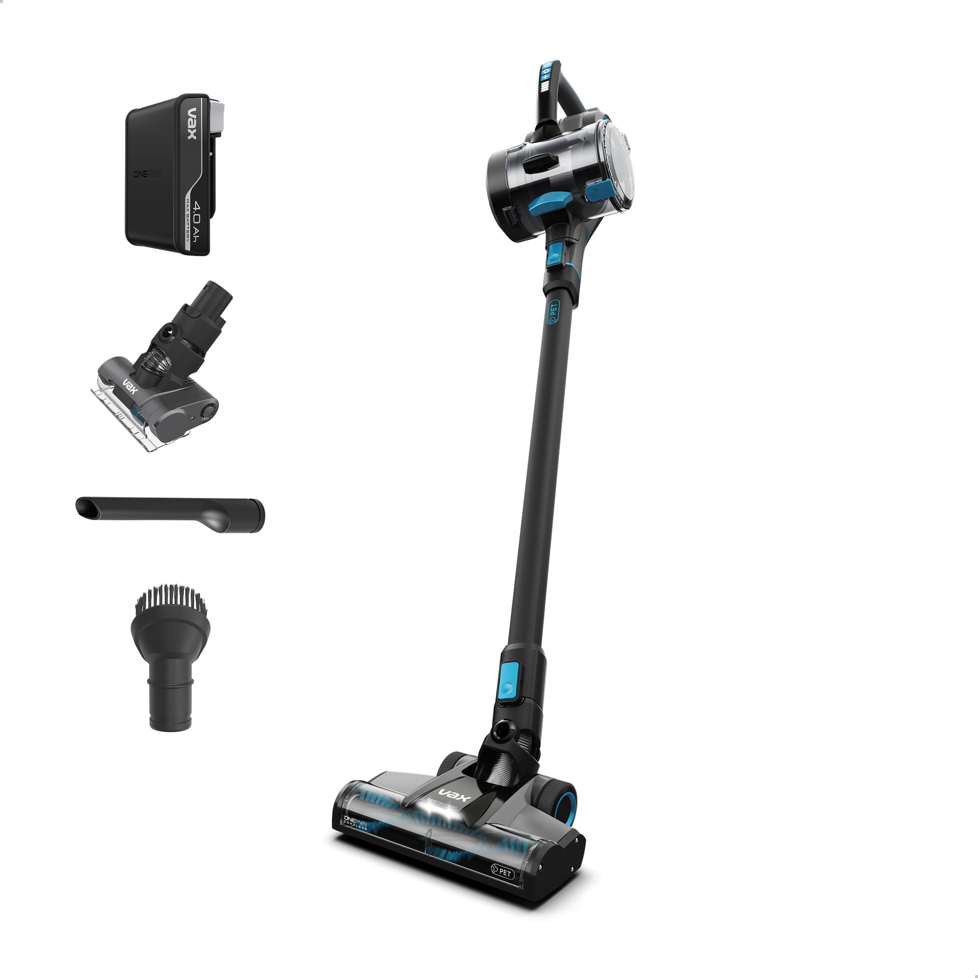 Vax 1-1-142312 ONEPWR Blade 4 Pet Cordless Vacuum Cleaner with Motorised Pet Tool – CLSV-B4KP, Graphite/Cyan Blue