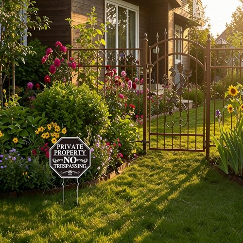 Image of Private Property No Soliciting Sign for House, No Soliciting Yard Sign, 2-Pack 10 inchx10 inch Double-Sided, Corrugated Plastic, Metal Stakes, Outdoor Yard Sign for Home and Front Door, Easy To Install