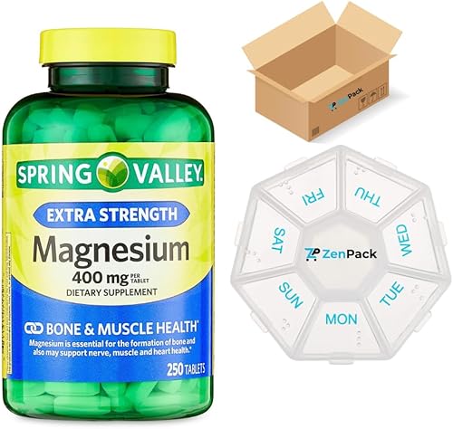 Spring Valley - Tabletas de suplemento dietético para la salud muscular y ósea de magnesio, 400 mg, 250 unidades por Spring Valley + pastillero
