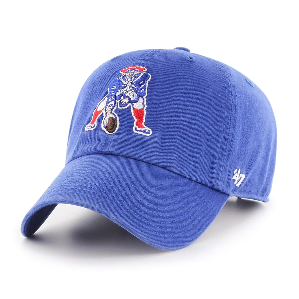 47 NFL Unisex Adult Clean Up Throwback Logo Adjustable Hat Cap One Size, New England Patriots - Royal Blue Throwback Logo, One size