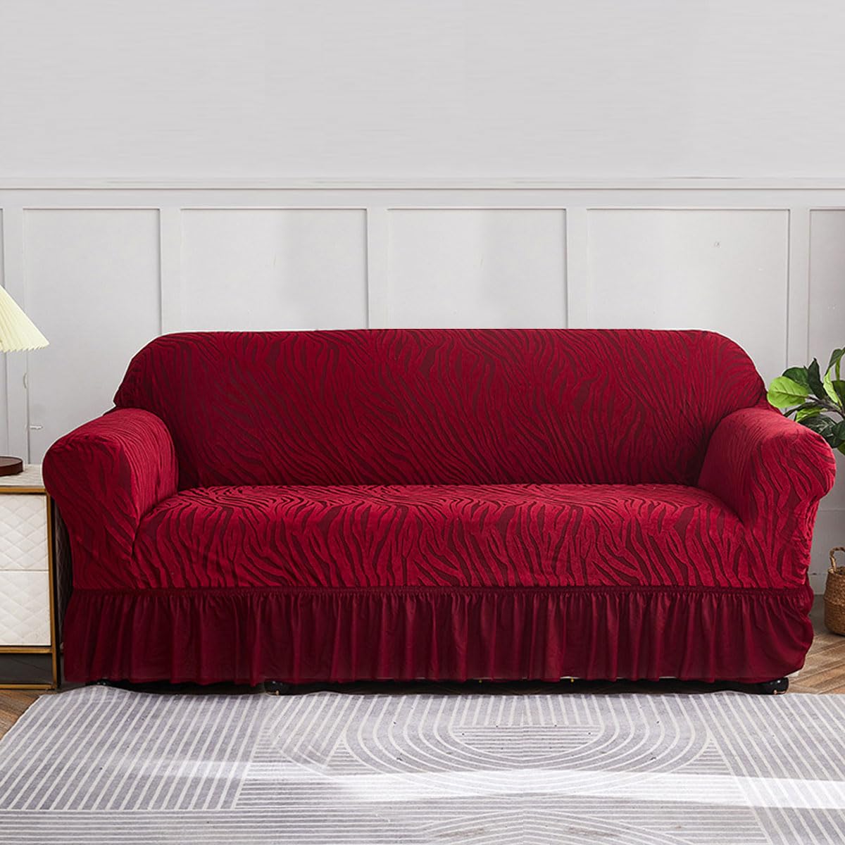 Qlkiybg A Sof Cover 2/3/4 Seater With Skirt High Stretch Couch Covers Washable Non-Slip Sof Slipcovers Universal Fitted Sof Covers Nti Slip Slipcovers Furniture Protector (Size:2 Seater (145-185Cm),Color:a)