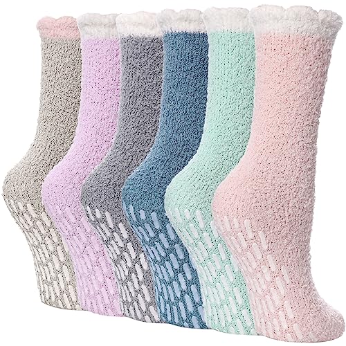Image of FNOVCO Non Slip Socks for Women Winter Warm Cozy Fuzzy Slipper Socks Soft Fluffy Hospital Socks with Grips
