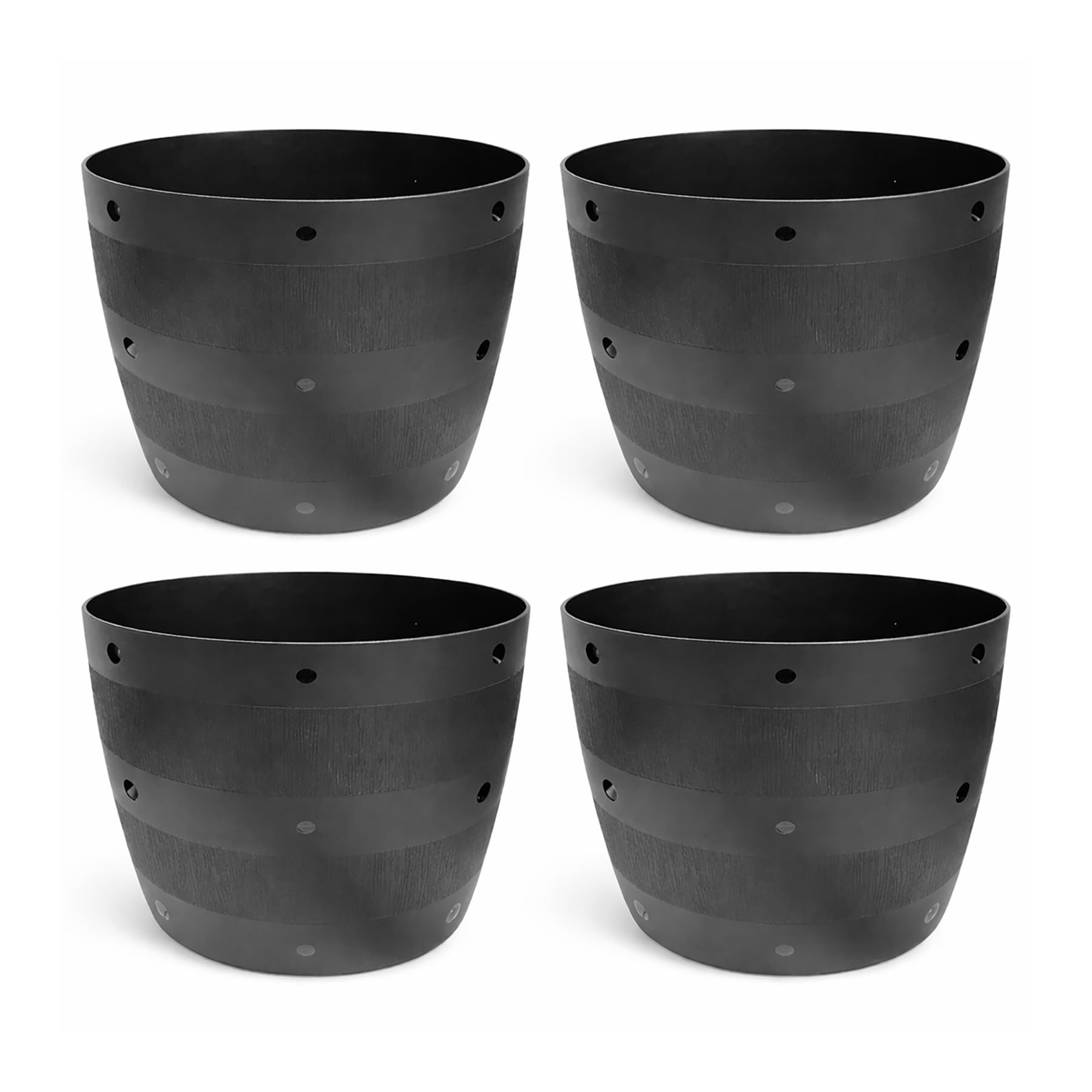 simpa Flexi Style Black Half Barrel Planter - 29cm (H) x 34cm (Dia) - Set of 4 Planters - Suitable for Indoor or Outdoor Use