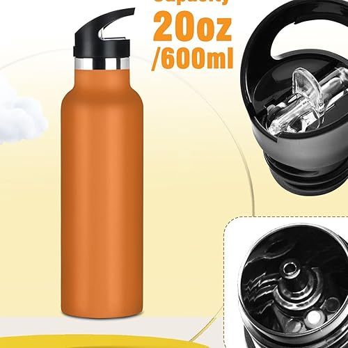 Miniatura 2 de Botella de agua para niños con popote para la escuela, botella de agua deportiva a prueba de fugas para niños y niñas, 20 onzas, naranja quemado