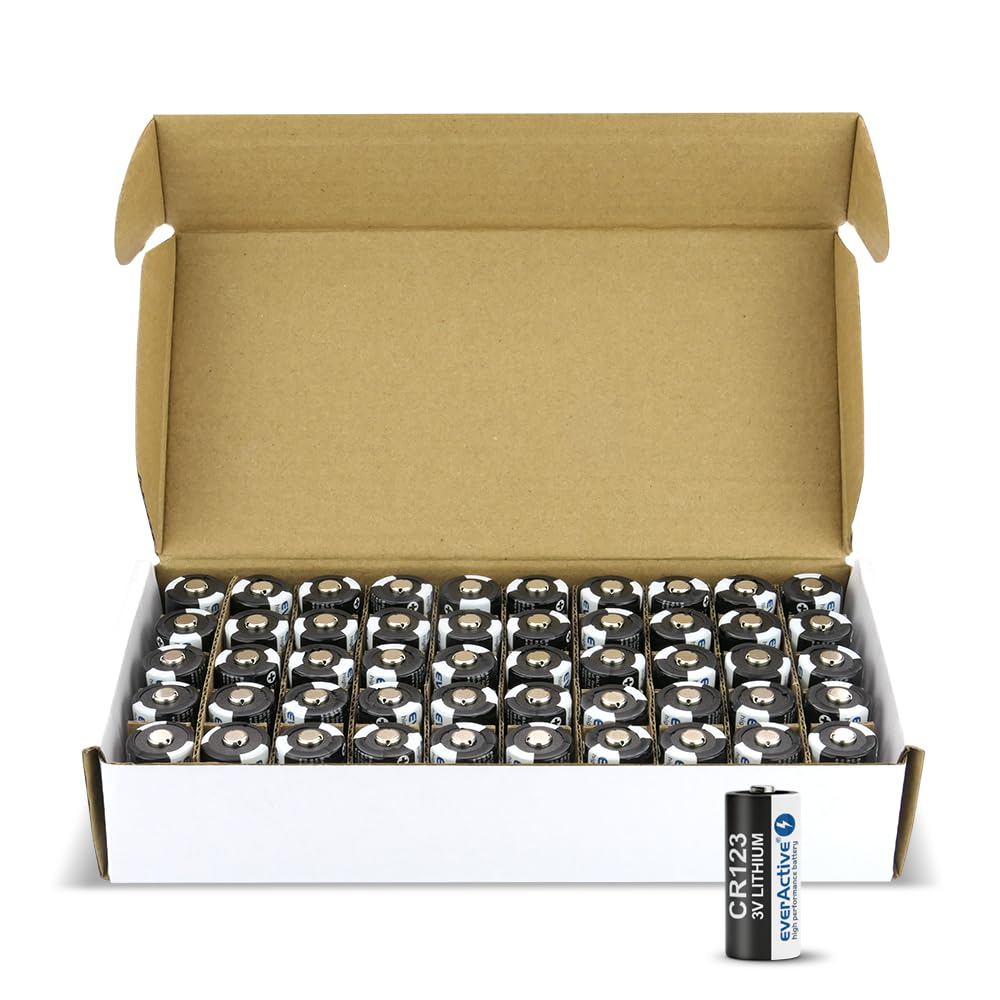 everActive 50 batterie al litio CR123 da 3 V, 10 anni