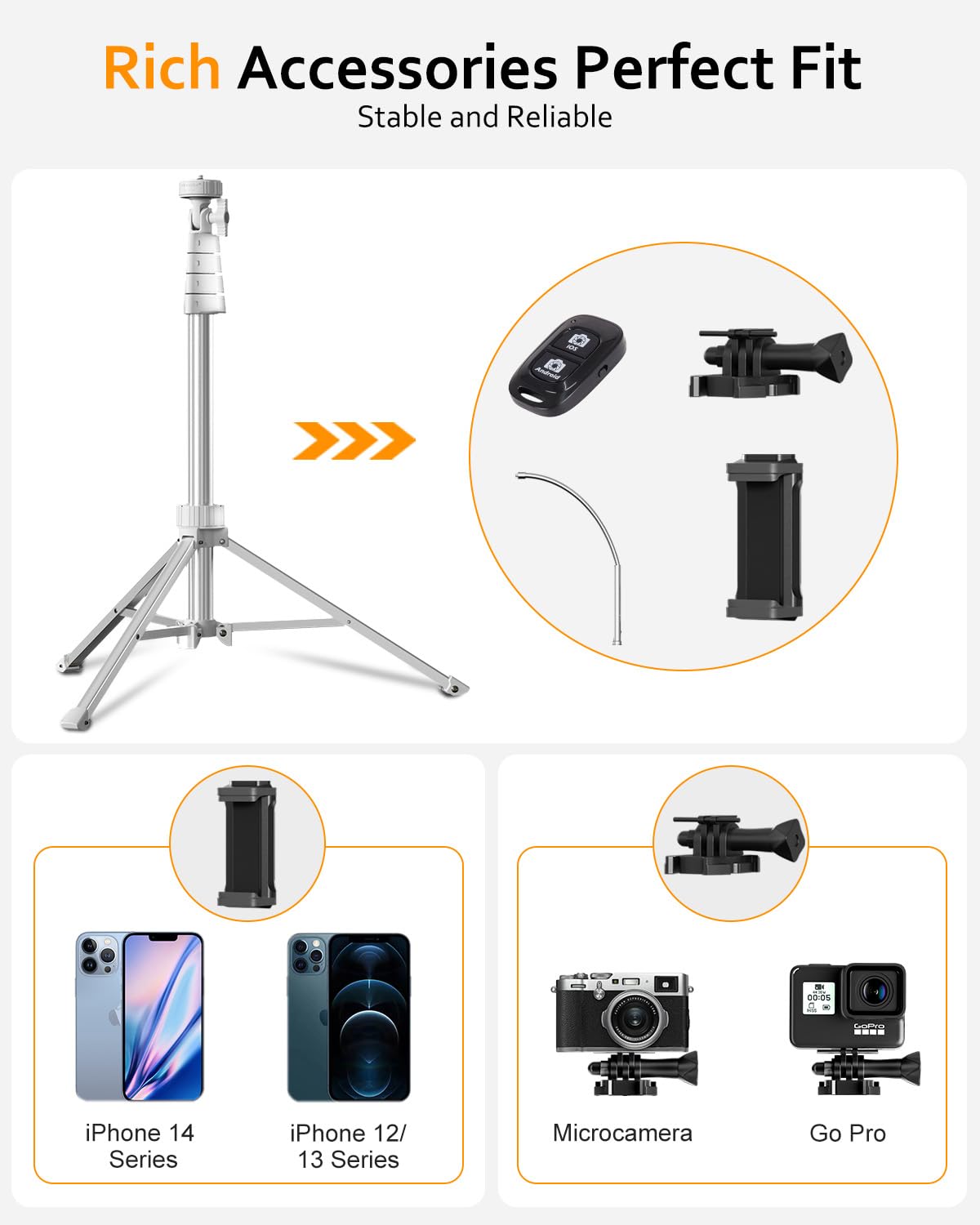 Aureday Statyw do telefonu komórkowego 225 cm, z elastycznym wężem 38 cm, obracany o 360°, pilot zdalnego sterowania Bluetooth i uchwyt do iPhone'a, telefonów komórkowych z systemem Android i aparatów