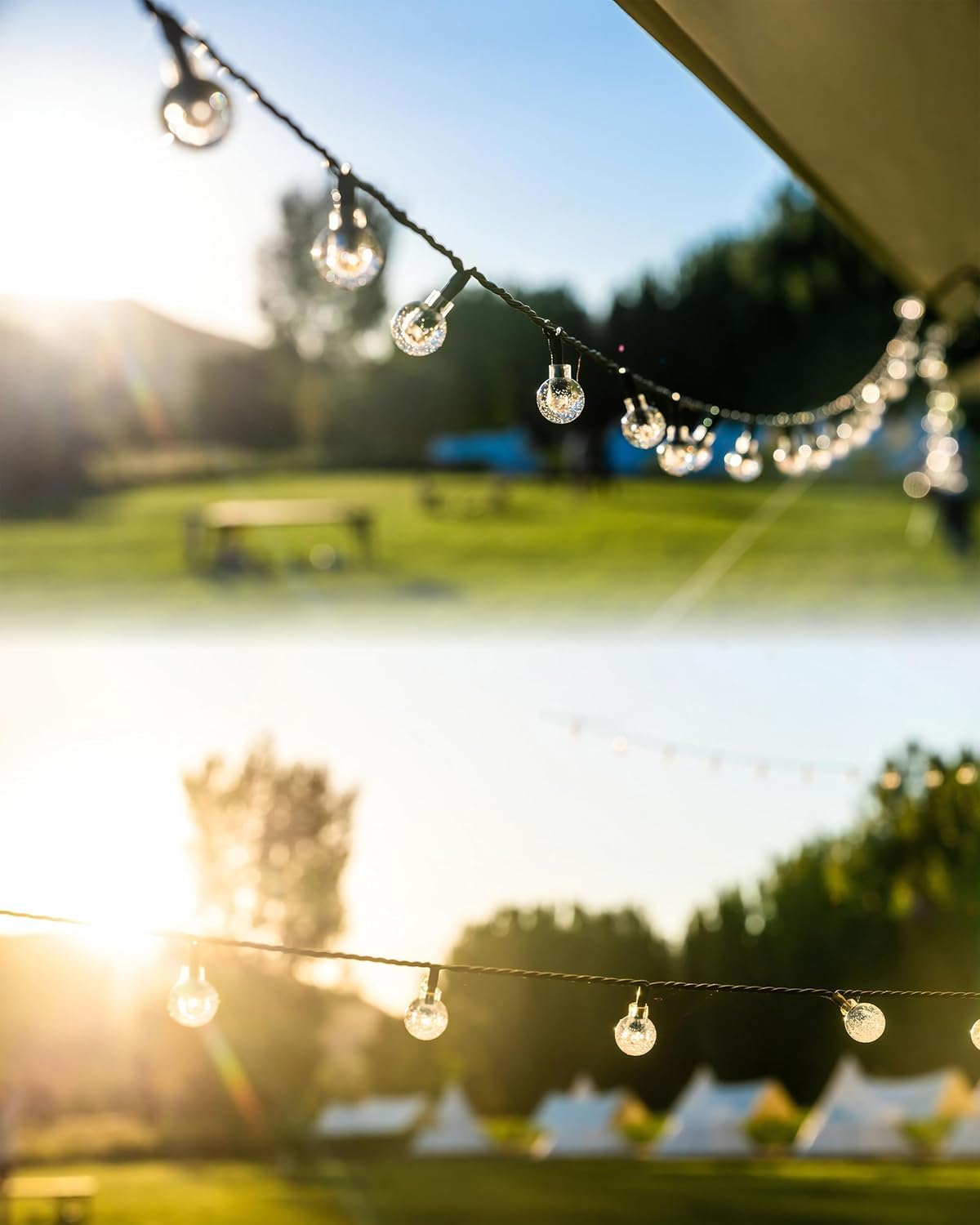 Solar-Lichterkette, kleine Kristallkugel-Licht, Outdoor-Lichterkette, 60 LEDs, 12,2 m, 8 Beleuchtungsmodi, wasserdicht, solarbetrieben, Terrasse, Solarleuchte für Garten, Hof, Veranda, Hochzeit,