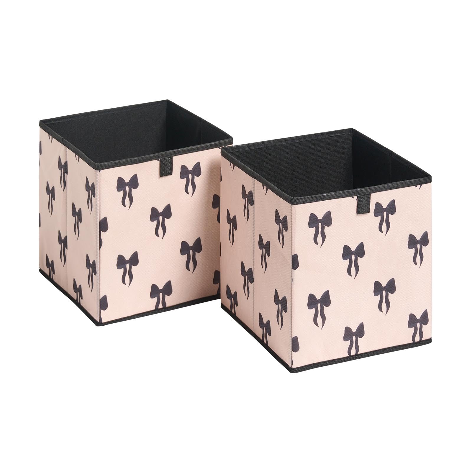 OHS Set of 2 Bow Print Storage Cubes Home Organiser Toys Clothing Bathroom Pop Up Foldable Collapsible Cube Storage Boxes Space Saving Shelves Organiser Cube Boxes, Monochrome