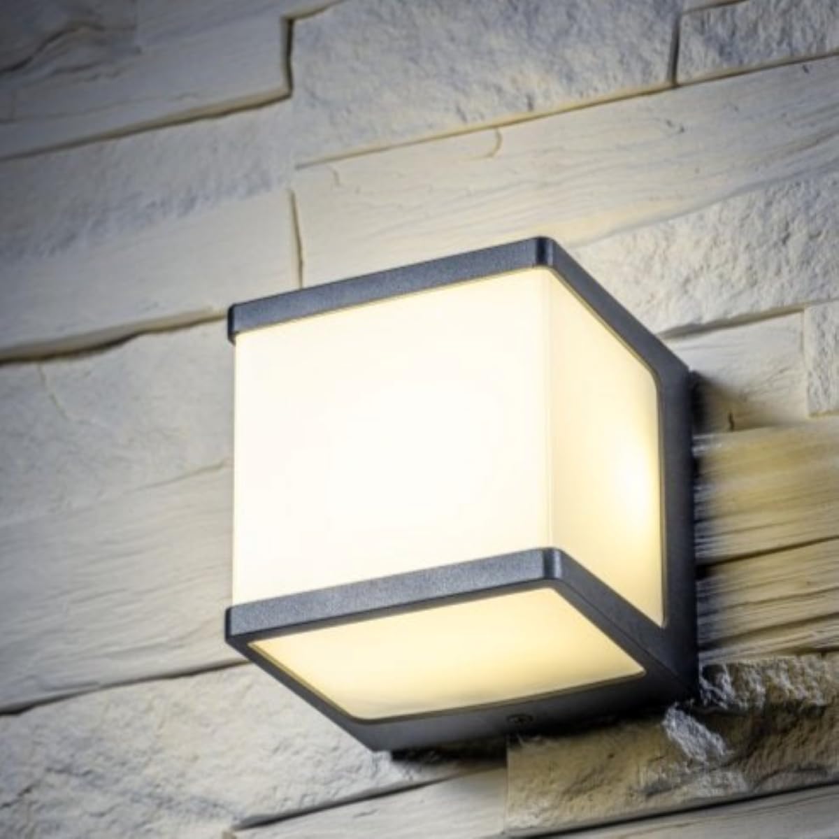 Cgc Lighting Black Outside Outdoor Wall Light, Square, Mains Power, Built In 4000K Led (Black)