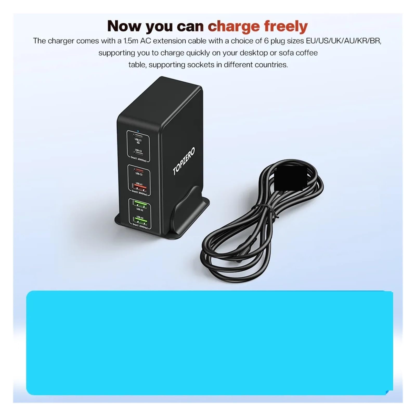 Ładowarka USB typu C o mocy 120 W, 6 portów, stacja ładująca do komputerów stacjonarnych, szybka ładowarka PD 65 W do tabletu laptopa Uniwersalna kompatybilność