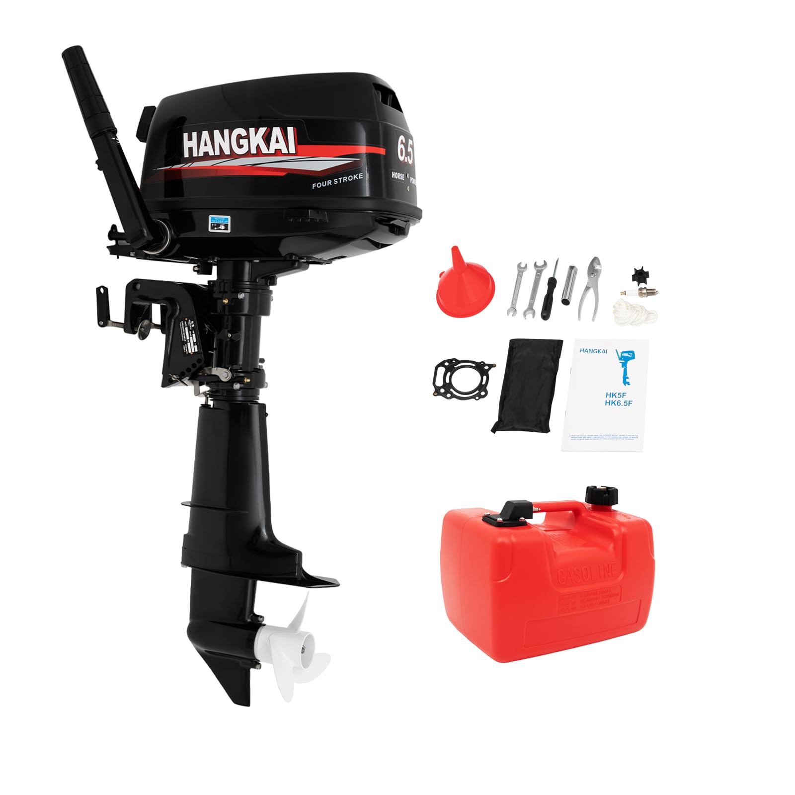 Motore fuoribordo a 4 tempi, 6,5 CV, motore fuoribordo marino, con raffreddamento ad acqua, controllo CDI 123 CC con asta di controllo, serbatoio carburante da 12 l, per pesca, acquacoltura all'aperto