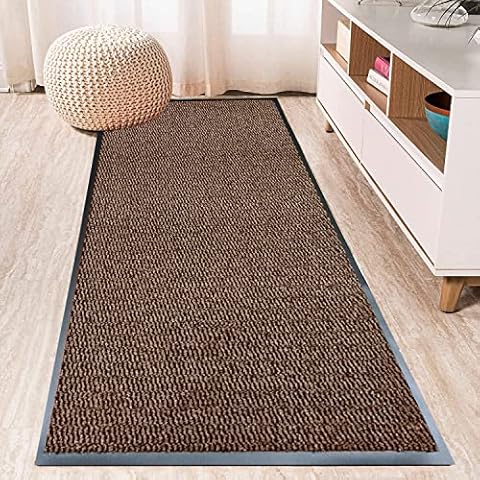 TrendMakers Hardwearing Heavy Duty PVC Edge Rubber Barrier Mat Dirt Trapper Entrance Door Kitchen Floor Runners Mats Rugs | Beige/Black 60cm x 120cm | POLYPROPYLENE PILE Cover