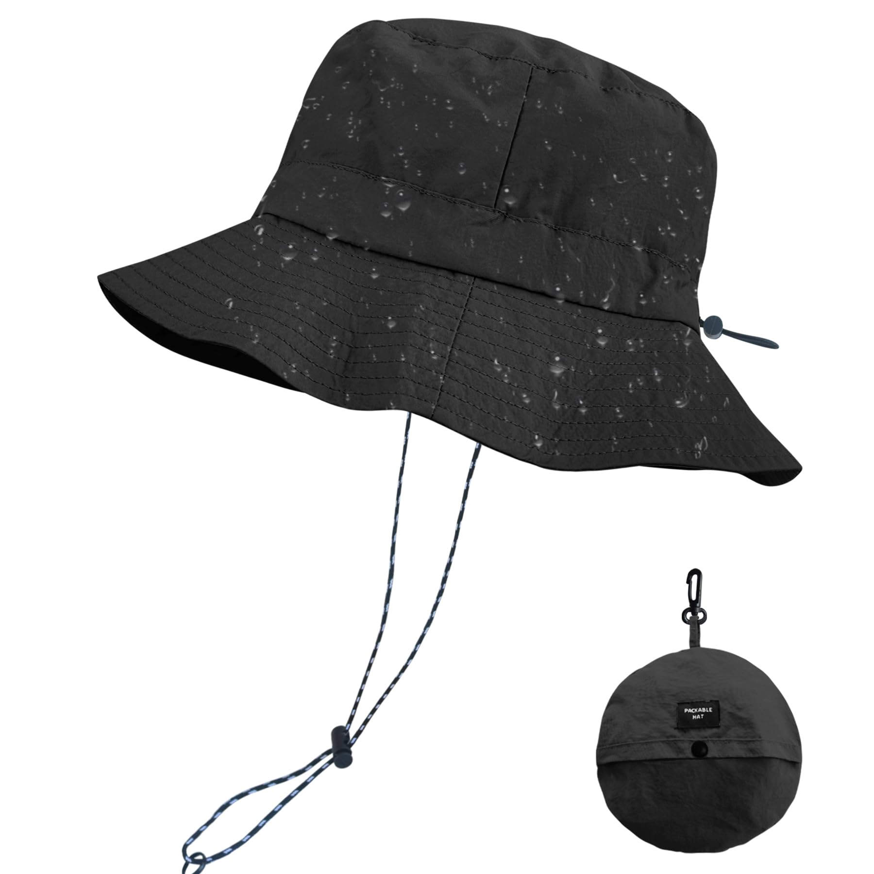 PFFY Quick Dry Waterproof Packable Bucket Hat for Women Men Outdoor Sun Hats with Detachable Chin Strap