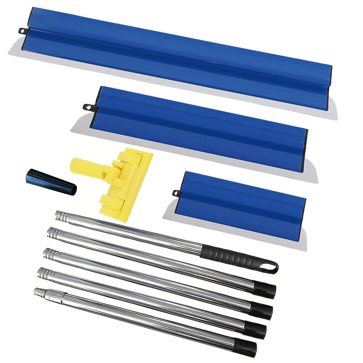Blue Drywall Skimming Blades Set, 25+40+60cm Stainless Steel Blade Spatula Tools and Extension Handle 80 to 200 cm for Wall Panels and Ceilings, Plaster Smoothing