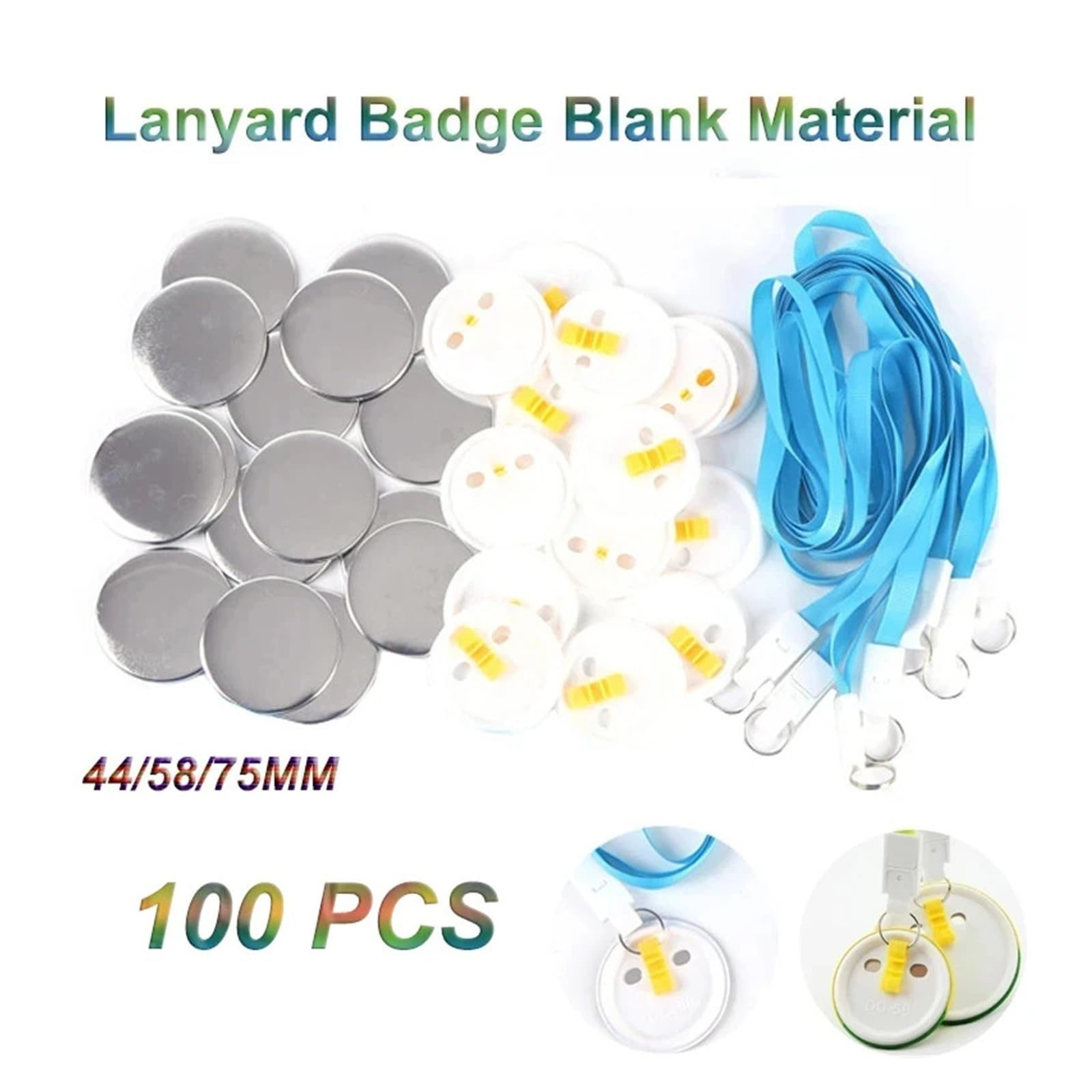 Material en blanco for etiquetas colgantes de cordón, 100 unidades, for tarjetas de empleado, insignias de trabajo, consumibles azules, bricolaje, 44/58/75 mm(58mm)