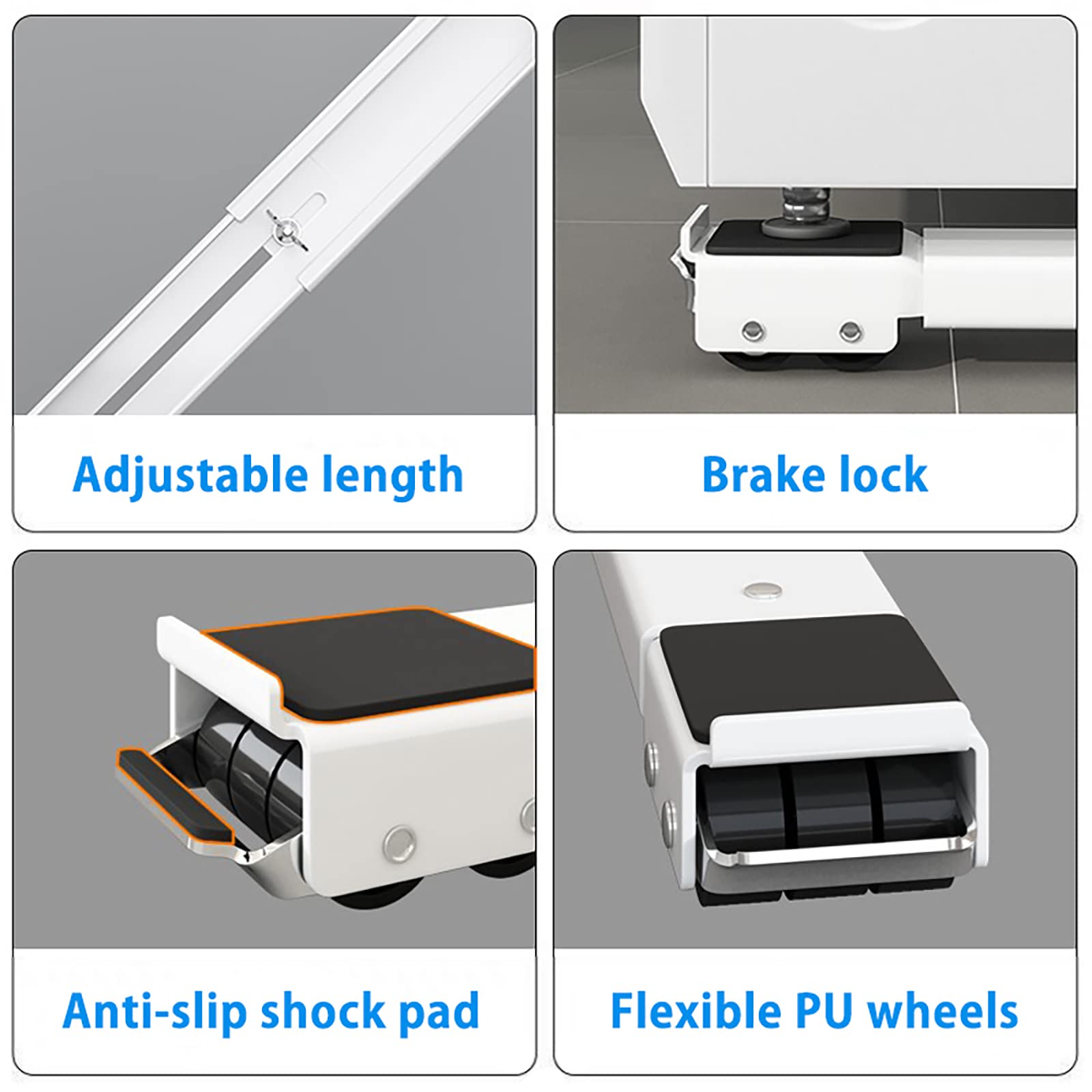 Base ajustable resistente para lavadora con plataforma extensible para muebles, 24 ruedas para una fácil movilidad, soporte móvil de metal, carga máxima de 660 libras (blanco)