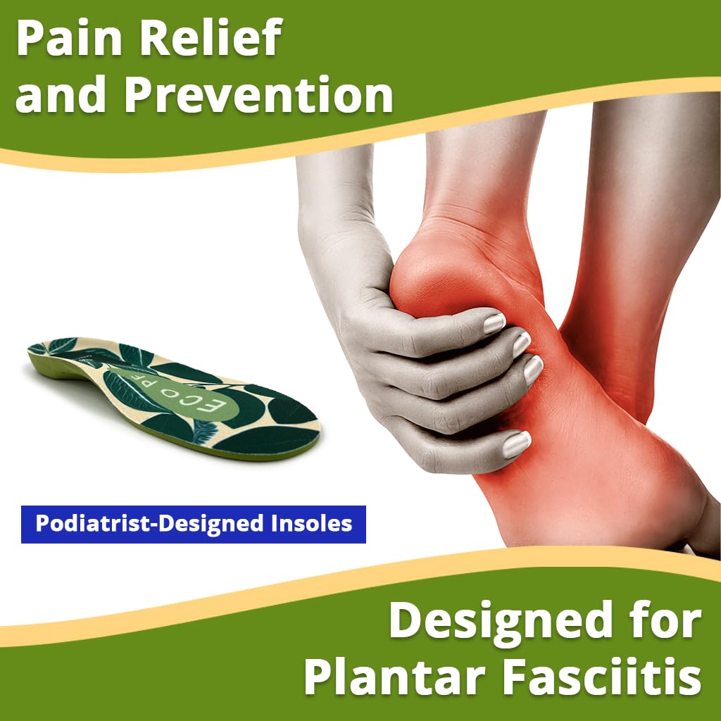 Green Steps ECO Plantaire Fasciitis Inlegzolen - Plantaardige Orthopedische Inlegzolen voor Voetondersteuning en Comfort - Geschikt voor Sneakers, Laarzen en Dagelijkse Schoenen – (M UK 7-8,5